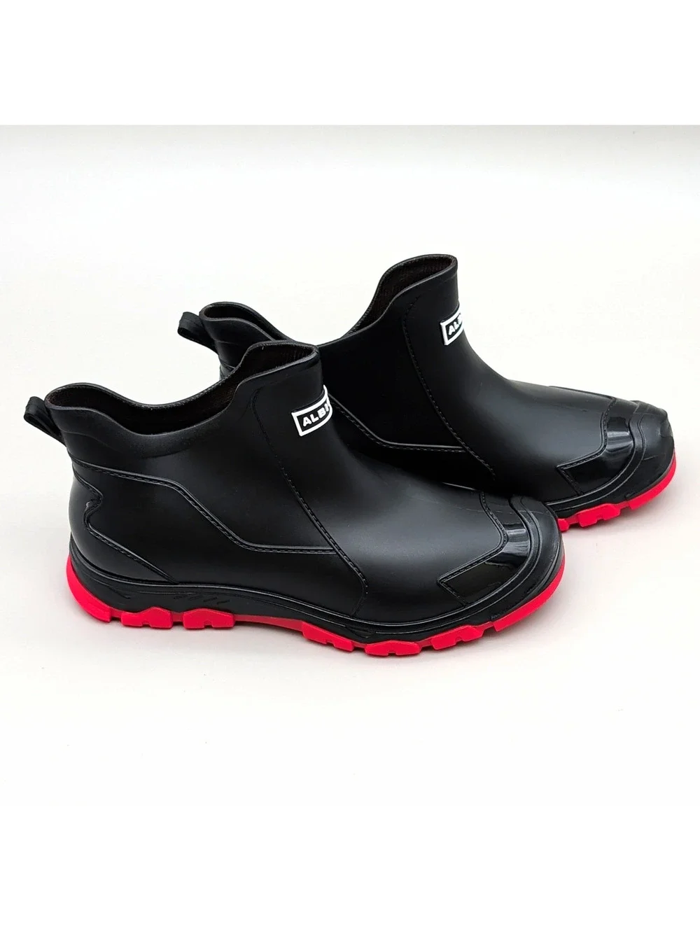 ALBICKER Men's Black/Red Rubber Slip-On Ankle Rain Boots Size US 10 EU44